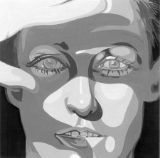 black & white painting of womans face